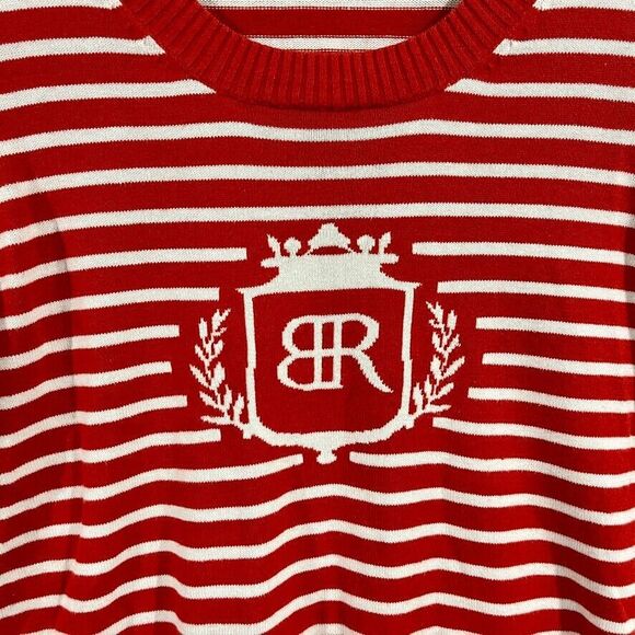 Banana Republic Red White Striped 100% Cotton Sweater Crest Graphic Sz M - Picture 3 of 9